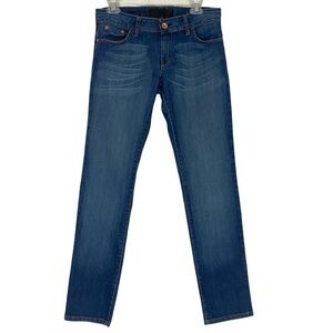 Tucci Slim Straight Jeans Womens Size 28 Tall Mid Low Rise Distressed Blue Denim